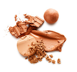 Makeup foundation, face powder and eye shadow