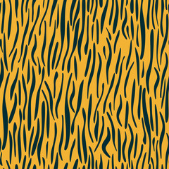 Animal print. Tiger stripes. Seamless pattern with dark streaks on yellow background
