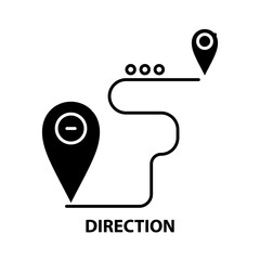 direction icon, black vector sign with editable strokes, concept illustration