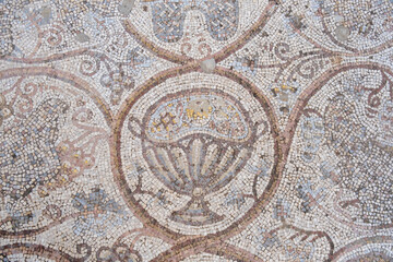Fragment of Mosaic floor of a Byzantine church. Khirbet Beit Lei or Beth Loya at Judean lowlands