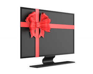 tv with bow on white background. Isolated 3D illustration