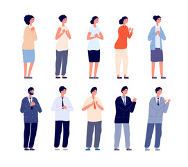 Fototapeta premium People clapping. Thankful business man, smiling women clap and support. Isolated office team applauding vector set. Clapping and applauding successful, office communication and support illustration