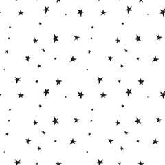 Set of cute hand drawn star. Abstract vector seamless pattern with black starry.