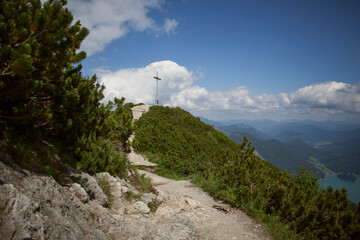 Summit cross at Herzogstand mountain in Bavaria, Germany