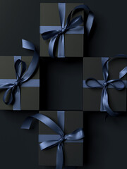 Holiday packaging cosmetic product banner black luxury background, 3d rendering,
