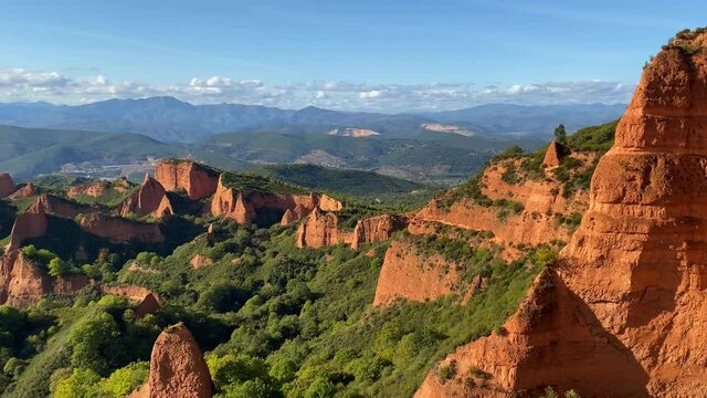 Panorama View of Las Medulas, antique gold mine in the province of Leon, Spain.