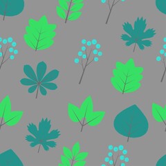 Fototapeta premium Seamless autumn pattern with bright leaves and berries for textiles, packaging