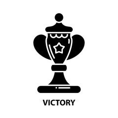 victory icon, black vector sign with editable strokes, concept illustration