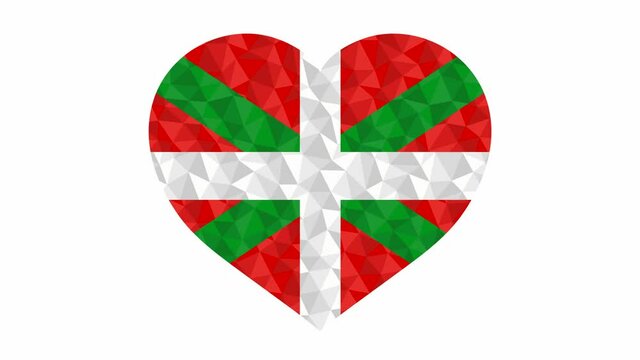 Basque country flag in form of beating heart low poly style animated video suitable as a site element