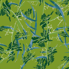 Forest camouflage of various shades of green, beige and blue colors