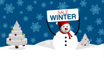 winter sale and snowman illustration