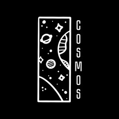 Stars and planets in outer space doodle vector illustration, card. Cosmos, universe print design.
