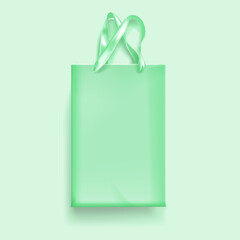 Paper shopping package isolated on green background