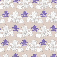 Floral seamless pattern. Vector background with flowers. Hand drawn artwork for textiles, fabrics, souvenirs, packaging and greeting cards.