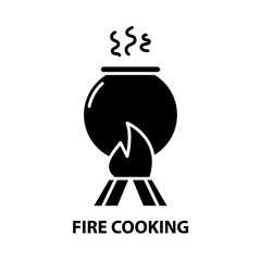 fire cooking icon, black vector sign with editable strokes, concept illustration