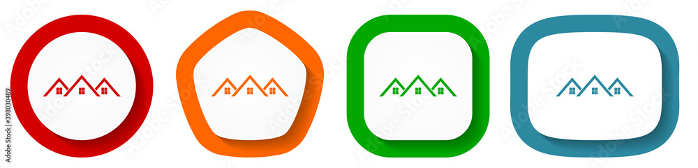 Aufkleber Home, house vector icon set, flat design vector illustration in 4 colors options for webdesign and mobile applications