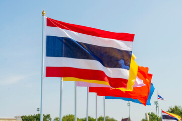 The Thai flag that blows beautifully in the sky.