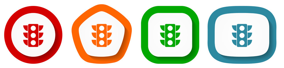 Traffic lights vector icon set, flat design vector illustration in 4 colors options for webdesign and mobile applications