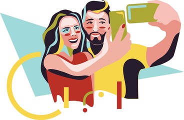 couple selfie in abstract style