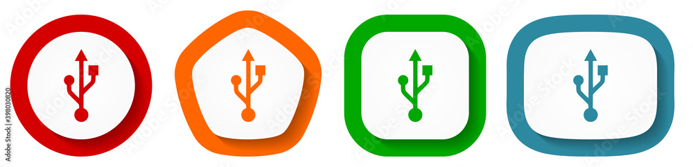 Poster Usb vector icon set, flat design vector illustration in 4 colors options for webdesign and mobile applications