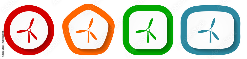 Poster Windmill vector icon set, flat design vector illustration in 4 colors options for webdesign and mobile applications