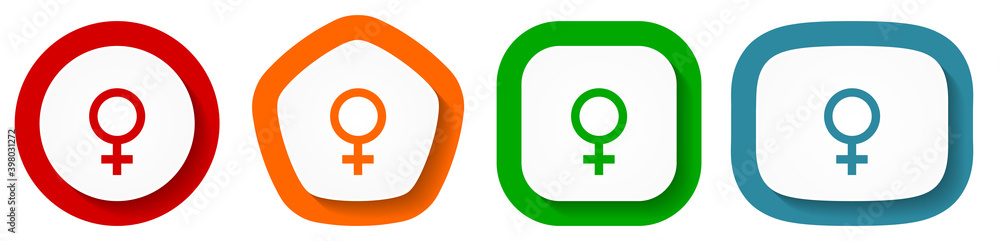 Poster Female vector icon set, flat design vector illustration in 4 colors options for webdesign and mobile applications