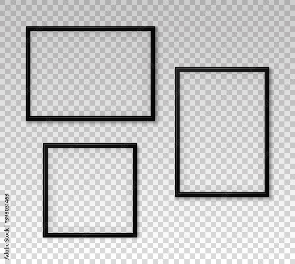 Poster 3d frames. black frame isolated on background. realistic modern borders. black simple boarders with 