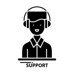 support symbol icon, black vector sign with editable strokes, concept illustration