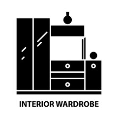 interior wardrobe icon, black vector sign with editable strokes, concept illustration