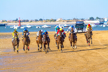 Horse race on Sanlucar of Barrameda, Spain