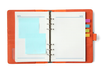 Open diary, planner or notebook. Office and business supplies for lists, reminders, schedules or agendas.