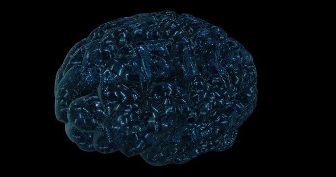 3d digital brain covered with circuit board and cpu. Digital neural network. Brain energy pulsation