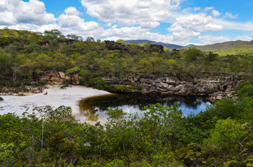 Obraz premium Beautiful region in the interior of Brazil close to the city of Diamantina in the state of Minas Gerais. This region has many rivers, waterfalls and mountains.
