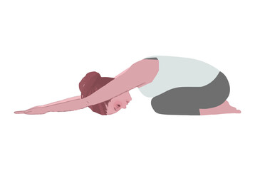 ヨガ　チャイルドポーズ（子供のポーズ）をとる女性のイラスト