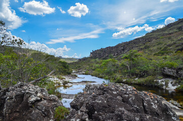 Fototapeta premium Beautiful region in the interior of Brazil close to the city of Diamantina in the state of Minas Gerais. This region has many rivers, waterfalls and mountains.
