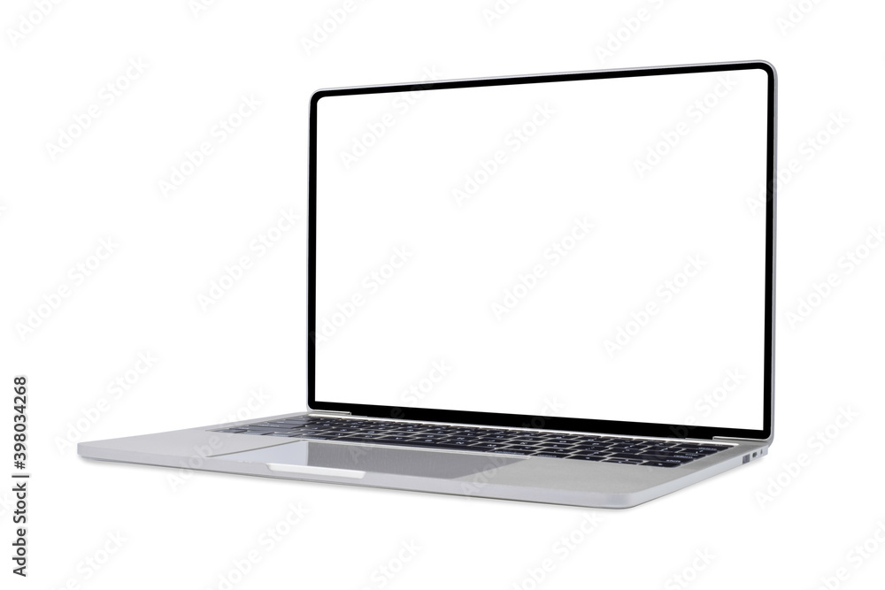 Aufkleber side view of open laptop computer. modern thin edge slim design. blank white screen display for mock