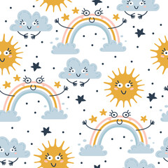 Fototapeta na wymiar Seamless scandinavian weather pattern. Vector illustration for kids. Creative scandinavian background for textile, wrapping paper, greeting cards or posters. One of 12