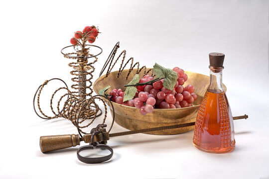 Composition with old home items and grape branch