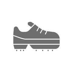 Spiked football boot, game equipment grey icon.