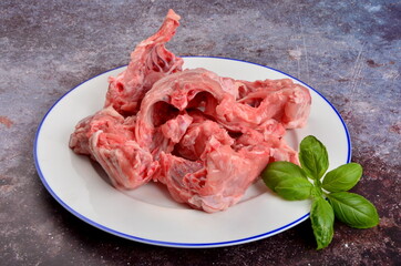 Raw Chicken bones for soup and chicken broth. Fresh chicken skeleton. Chicken bone carcass