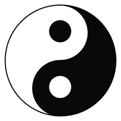 Yin Yang symbol. Taoism. Philosophy. Chinese culture. Black and white colors. Vector image, isolated on white background. 