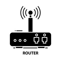router icon, black vector sign with editable strokes, concept illustration