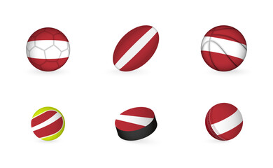 Naklejka premium Sports equipment with flag of Latvia. Sports icon set.