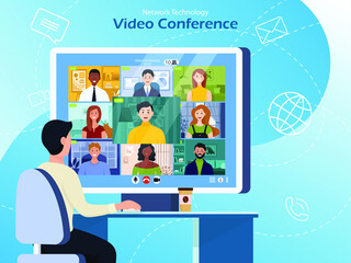 Conference. online meeting work form home. people online meeting work form home. Vector illustration EPS10