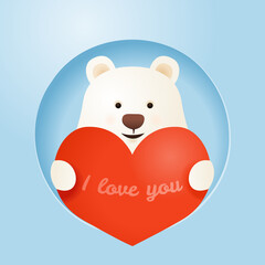 Valentine card with teddy bear holding heart I love you