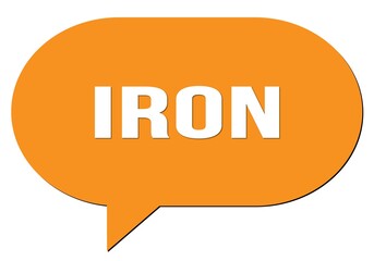 IRON text written in an orange speech bubble
