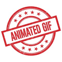 ANIMATED GIF text written on red vintage round stamp.
