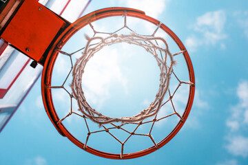 basketball ring with sky on background, sport place outdoor