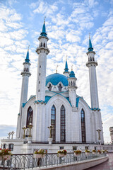 Naklejka na ściany i meble White mosque with a blue roof in Kazan, Russia. Kul Sharif mosque