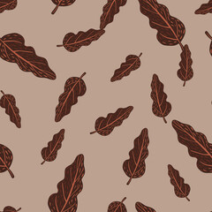 Seamless fall pattern with brown random tree shapes. Pale brown and pink palette.